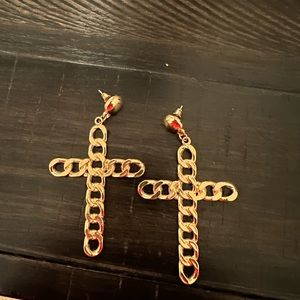 Gold cross drop earrings